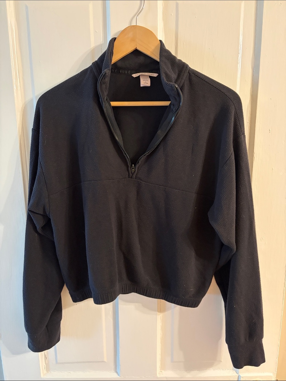 Victoria's Secret Black Quarter-Zip Waffle Knit Pullover Sweater